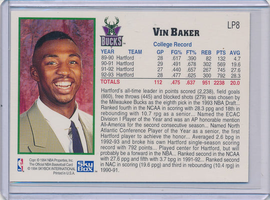 SkyBox 1993-1994 Hoops NBA Draft #LP8 Vin Baker