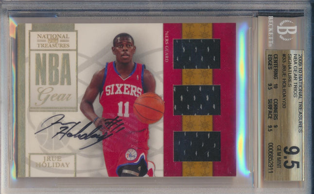 Panini  2009-2010 National Treasures NBA Gear Trios Signatures #33 Jrue Holiday 17/30 / BGS Grade 9.5 / Auto Grade 10