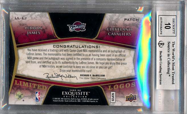 Upper Deck 2008-2009 Exquisite Collection Limited Logos #LLLJ Lebron James 16/23 / BGS Grade 9 / Auto Grade 10