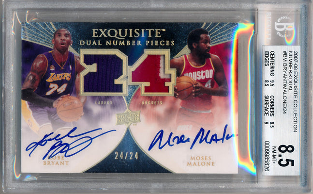 Upper Deck 2007-2008 Exquisite Collection Numbers Dual #BM Kobe Bryant & Moses Malone 24/24 / BGS Grade 8.5 / Auto Grade 10