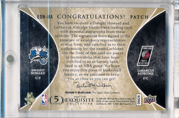 Upper Deck 2007-08 Exquisite Collection Exquisite Dual Number Pieces #EDN-HA Dwight Howard/Lamarcus Aldridge 9/12