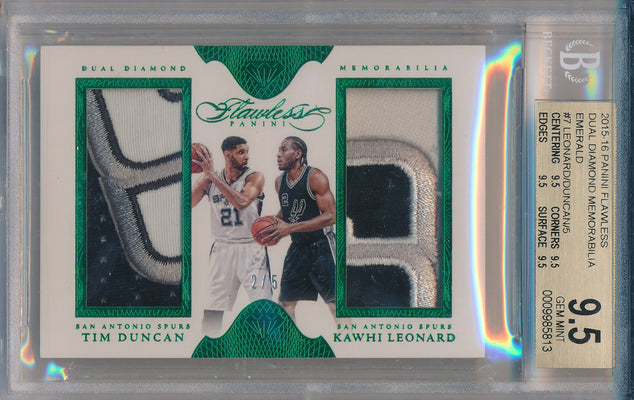 Panini 2015-2016 Flawless Emerald Dual Diamond Patches #DD-SASP Kawhi Leonard/ Tim Duncan 2/5 / BGS Grade 9.5