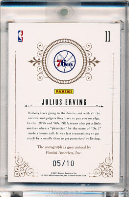 Panini 2010-2011 National Treasures Notable Nicknames  #11 Julius Erving 5/10