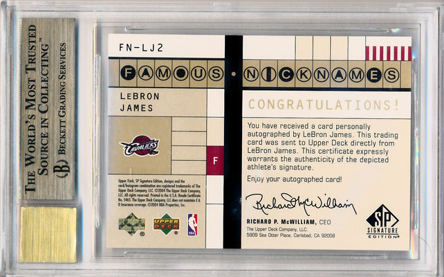 Upper Deck 2003-2004 SP Signature Edition  Famous Nicknames #LJ2 Lebron James 12/25 / BGS Grade 10 / Auto Grade 10