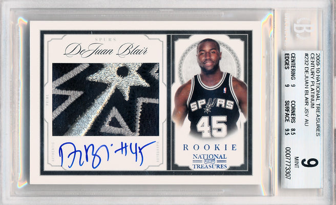 Panini 2009-2010 National Treasures Century Platinum #232 Dejuan Blair 1/5 / BGS Grade 9 / Auto Grade 10