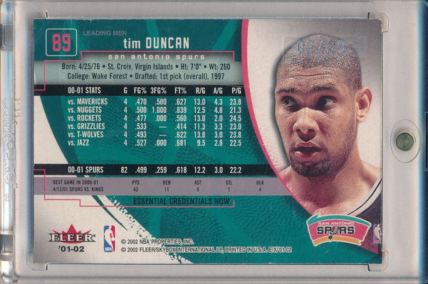 Fleer 2001-2002 Ex   Leading Men #89 Tim Duncan 2/29