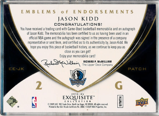 Upper Deck 2008-2009 Exquisite Collection Emblems Of Endorsement #EEJK Jason Kidd 3/10