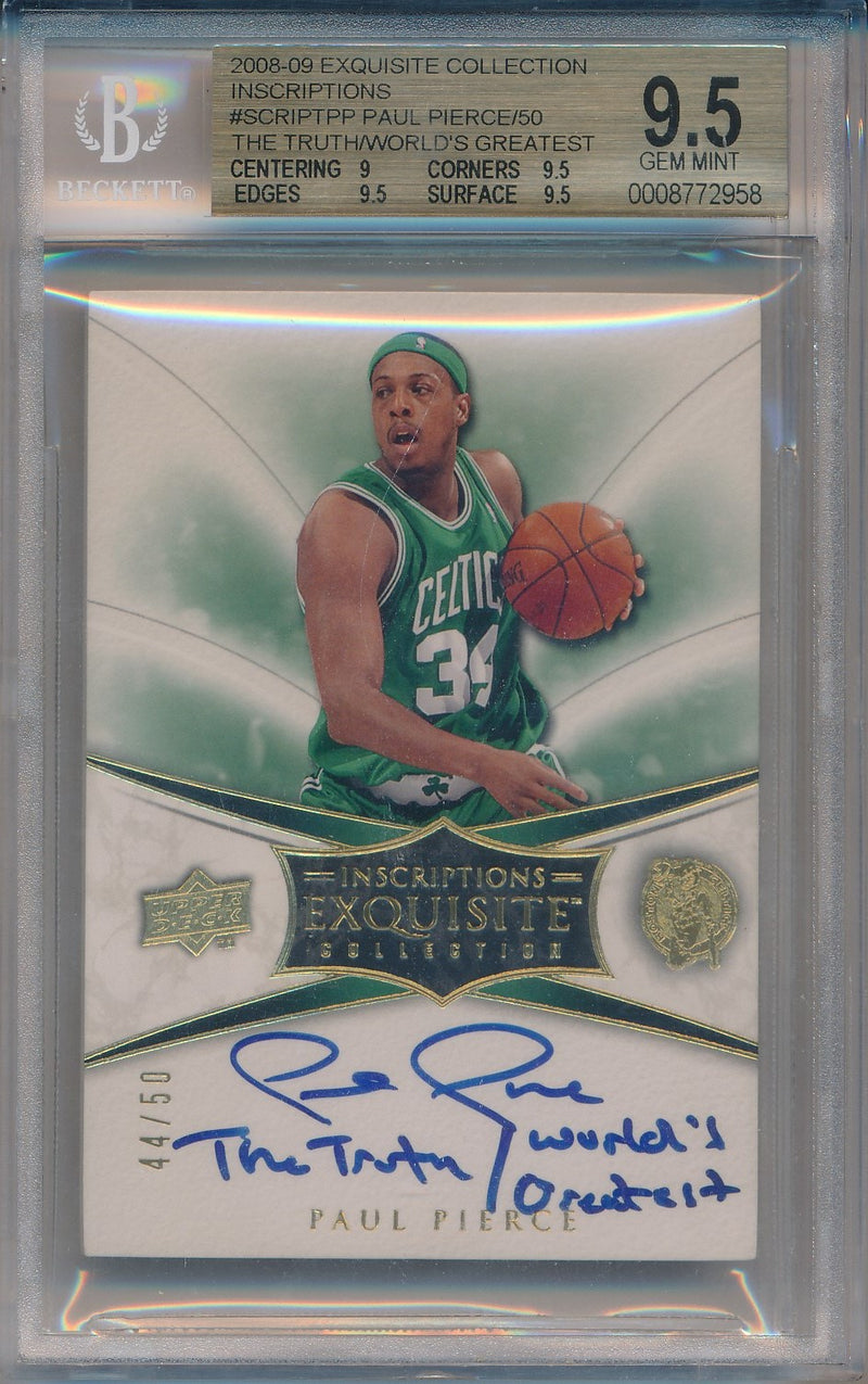 Upper Deck 2008-2009 Exquisite Collection Insicriptions #SCRIPT-PP Paul Pierce 44/50 / BGS Grade 9.5 / Auto Grade 10