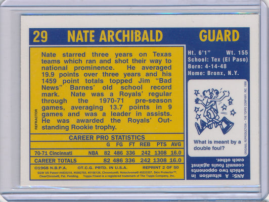 Topps 1996-1997 Finest Reprint Refractor #29 Nate Archibald