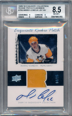 Upper Deck 2009-2010 Exquisite Collection Rookie Patch Flashback #78Q Mario Lemieux 4/25 / BGS Grade 8.5 / Auto Grade 10