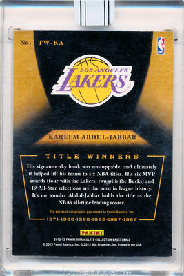 Panini 2012-2013 Immaculate Collection Title Winners Autographs #TWKA Kareem Abdul-Jabbar 1/2