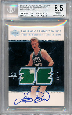 Upper Deck 2003-2004 Exquisite Collection Emblems Of Endorsements #EM-LB Larry Bird 2/15 / BGS Grade 8.5 / Auto Grade 10