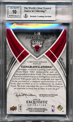 Upper Deck 2009-2010 Exquisite Collection Limited Logos #LJN Joakim Noah 15/19 / BGS Grade 8.5 / Auto Grade 10