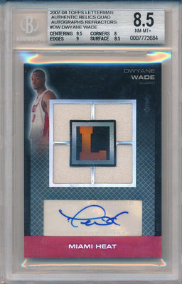 Topps  2007-2008 Letterman Authentic Relics Quad #QRA-DW Dwyane Wade 3/5 / BGS Grade 8.5 / Auto Grade 10