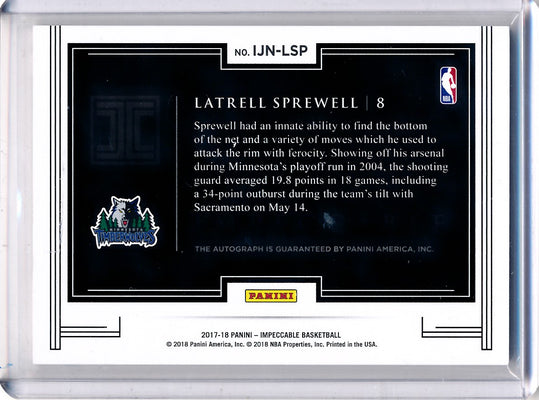 Panini 2017-2018 Impeccable Numbers  #IJN-LSP Latrell Sprewell 2/8