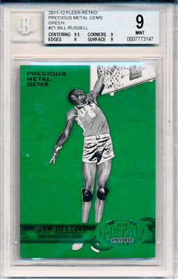 Upper Deck 2011-12 Fleer Retro Precious Metal Gems GREEN #PM-21 Bill Russell 7/10 / BGS Grade 9