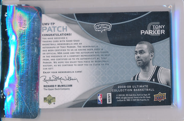 Upper Deck 2008-2009 Ultimate Veteran Signature Materials #UMV-TP Tony Parker 1/5 / BGS Grade 9 / Auto Grade 9