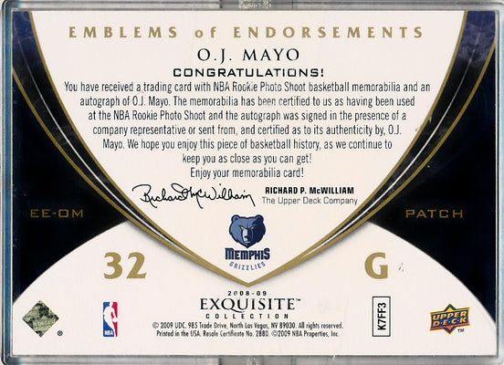 Upper Deck 2008-2009 Exquisite Collection Emblems Of Endorsement #EEOM O.J. Mayo 6/10