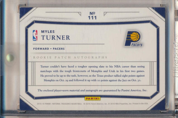 Panini 2015-2016 National Treasures Gold RPA #111 Myles Turner 2/10