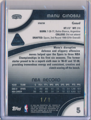 Topps 2007-2008 Finest Superfractor #5 Manu Ginobili 1/1