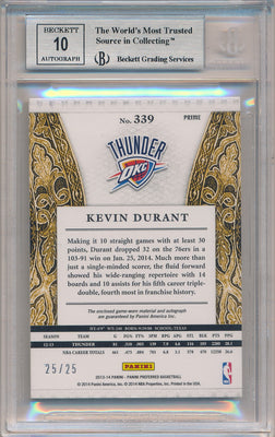 Panini 2013-2014 Prefered Silhouettes Prime #339 Kevin Durant 25/25 / BGS Grade 9 / Auto Grade 10