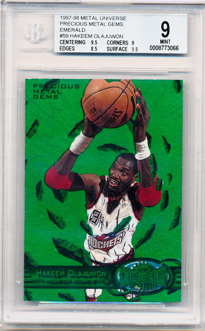 Skybox 1997-1998 Metal Universe Championship Precious Metal Gems Green #59 Hakeem Olajuwon 5/100 / BGS Grade 9