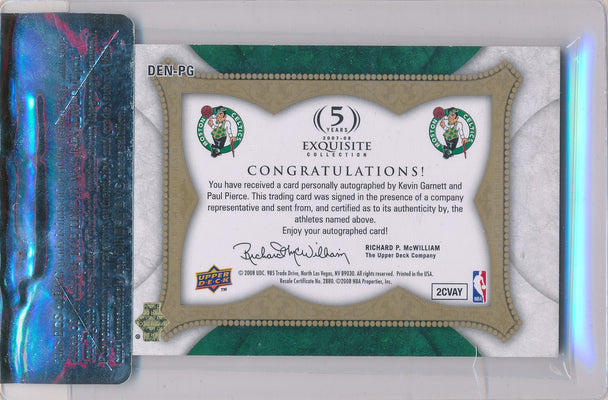 Upper Deck 2007-2008 Exquisite Collection Dual Enshrinements #DEN-PG Kevin Garnett / Paul Pierce 2/10 / BGS Grade 7.5 / Auto Grade 10