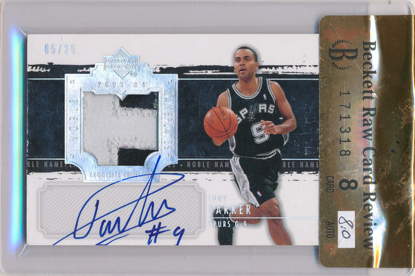 Upper Deck 2003-2004 Exquisite Collection Noble Nameplates #NN-TP Tony Parker 5/25 / Auto Grade 8