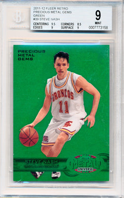 Upper Deck 2011-12 Fleer Retro Precious Metal Gems GREEN #PM-39 Steve Nash 8/10 / BGS Grade 9