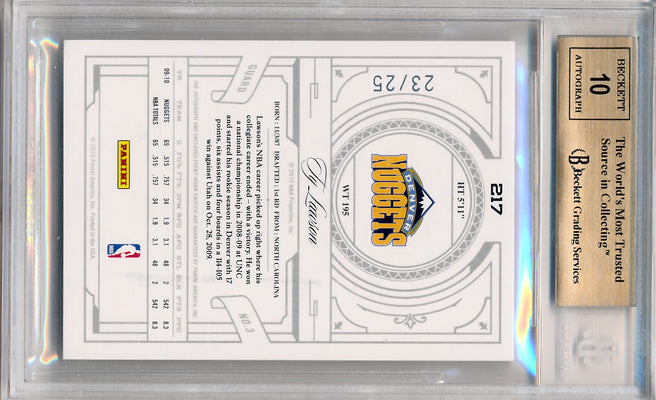 Panini 2009-2010 National Treasures Century Gold #217 Ty Lawson 23/25 / BGS Grade 9.5 / Auto Grade 10