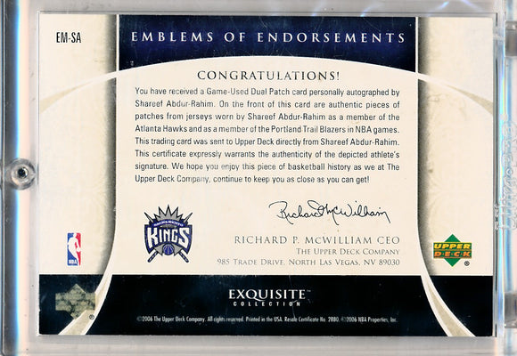 Upper Deck 2005-2006 Exquisite Collection Emblems Of Endorsement #EMSA Shareef Abdur-Rahim 13/15