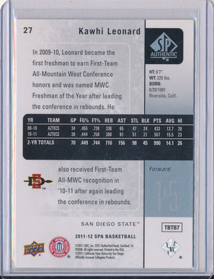 Upper Deck 2011-2012 SP Authentic Basketball #27 Kawhi Leonard