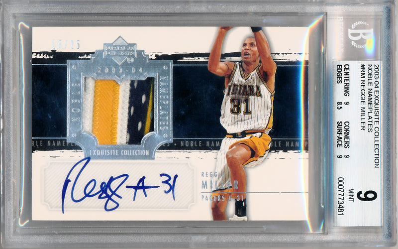 Upper Deck 2003-2004 Exquisite Collection Noble Nameplates #NN-RM Reggie Miller 15/25 / BGS Grade 9 / Auto Grade 10