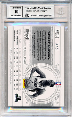 Panini 2010-2011 National Treasures  Century Platinum #204 Wesley Johnson 3/5 / BGS Grade 9 / Auto Grade 10