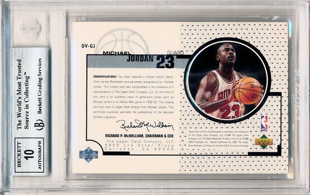 Upper Deck 1998-1999 Upper Deck Jordan Jersey Autographs #OV-GJ Michael Jordan 23/23 / BGS Grade 8.5 / Auto Grade 10