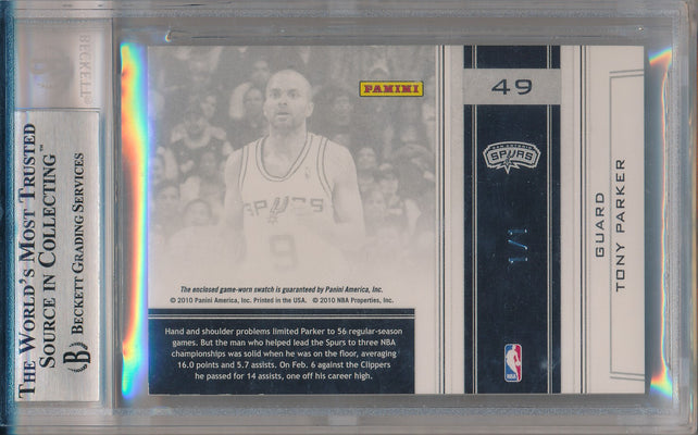 Panini 2009-2010 National Treasures Collosal Materials #49 Tony Parker 1/1 / BGS Grade 9