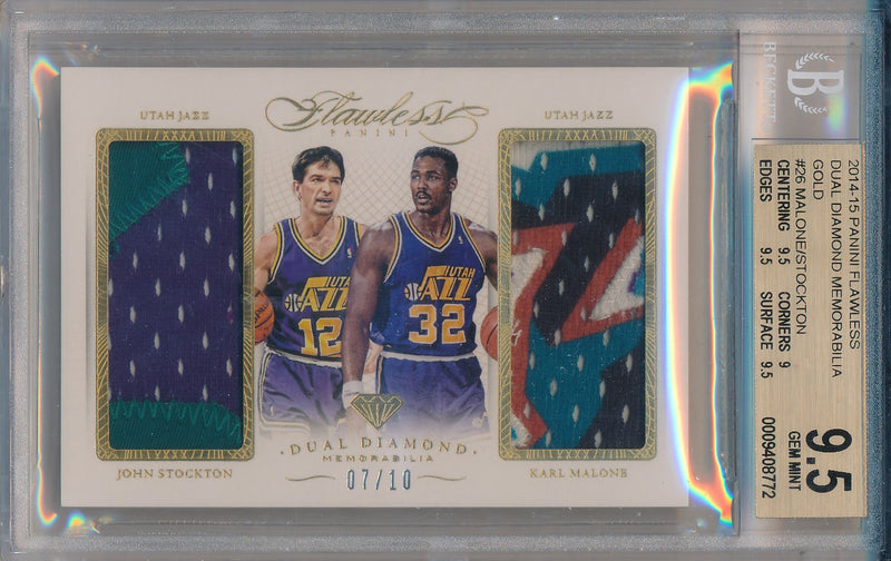 Panini 2014-2015 Flawless Gold Dual Diamond Patches #DD-JAZZ John Stockton/ Karl Malone 07/10 / BGS Grade 9.5