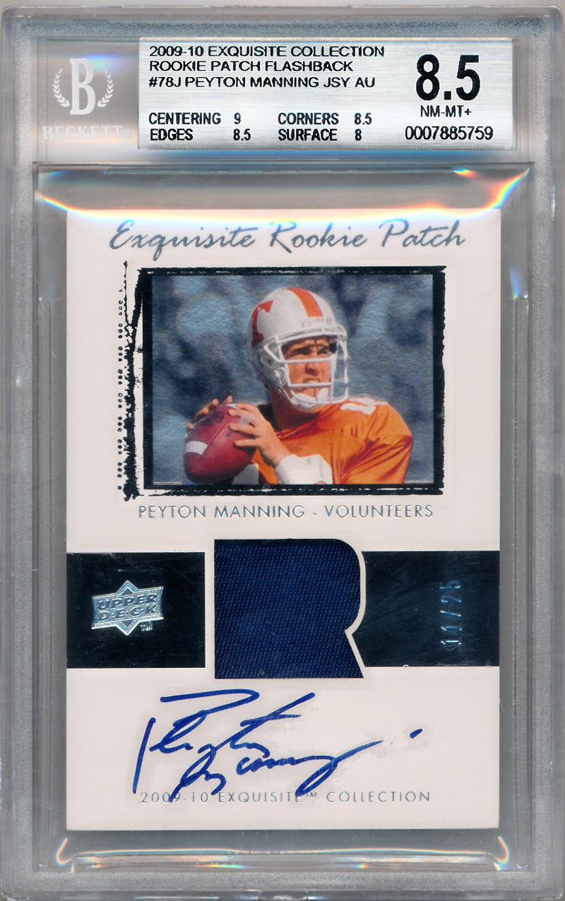 Upper Deck 2009-2010 Exquisite Collection Rookie Patch Flashback #78J Peyton Manning 11/25 / BGS Grade 8.5 / Auto Grade 10