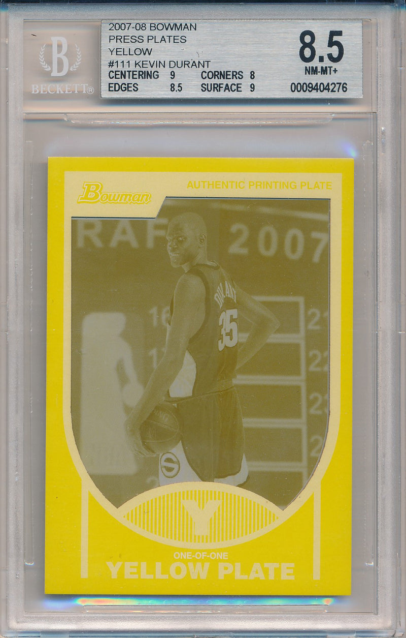 Topps  2007-2008 Bowman   Press Plates Yellow #111 Kevin Durant 1/1 / BGS Grade 8.5