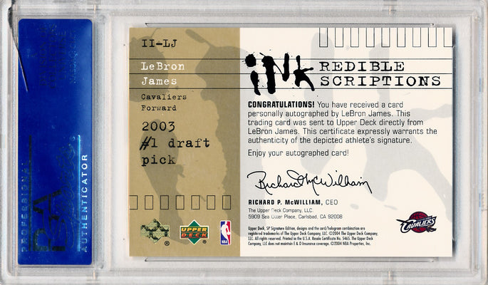 Upper Deck 2003-2004 SP Signature Edition  Inkredible Inkscriptions #IILJ Lebron James 11/25 / PSA Grade 10