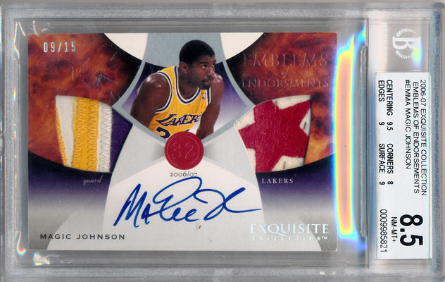 Upper Deck 2006-2007 Exquisite Collection Emblems Of Endorsement #EMMA Magic Johnson 9/15 / BGS Grade 8.5 / Auto Grade 10