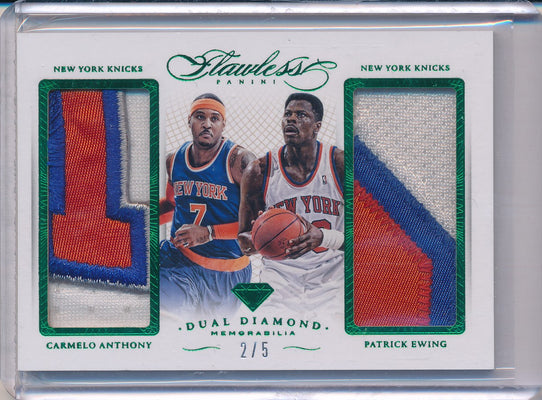 Panini 2014-2015 Flawless Emerald Dual Diamond Patches #DD-NYK Carmelo Anthony/ Patrick Ewing 2/5