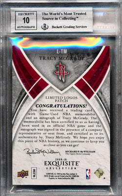 Upper Deck 2009-2010 Exquisite Collection Limited Logos #LTM Tracy Mcgrady 10/13 / BGS Grade 8.5 / Auto Grade 10