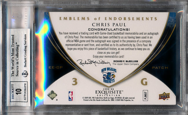 Upper Deck 2008-2009 Exquisite Collection Emblems Of Endorsement #EECP Chris Paul 1/10 / BGS Grade 8.5 / Auto Grade 10