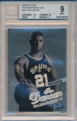 Fleer 1997-1998 Ultra Platinum Medallion #131P Tim Duncan 100/100 / BGS Grade 9