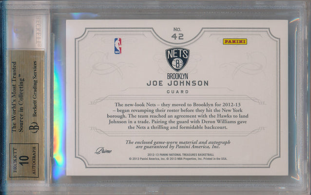 Panini 2012-2013 National Treasures NBA Gear #42 Joe Johnson 8/8 / BGS Grade 9.5 / Auto Grade 10