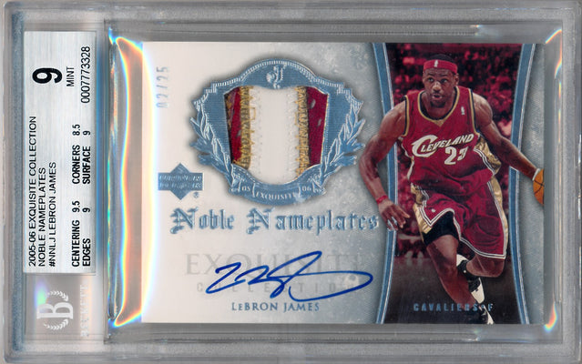 Upper Deck 2005-2006 Exquisite Collection Noble Nameplates #NNLJ Lebron James 2/25 / BGS Grade 9 / Auto Grade 10