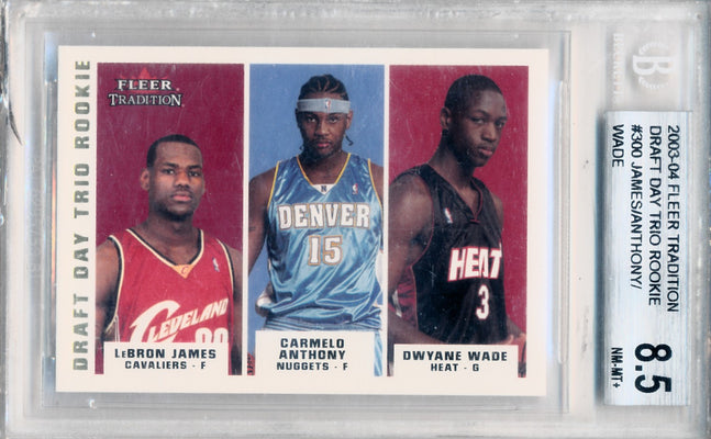 Fleer 2003-2004 Tradition Draft Day Trio Rookie #300 Lebron James & Carmelo Anthony & Dwyane Wade 289/375 / BGS Grade 8.5