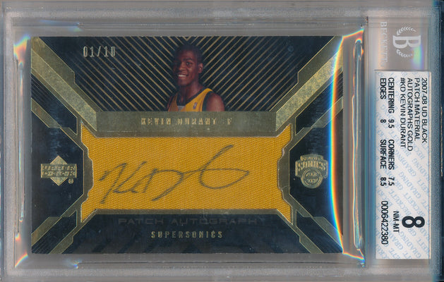 Upper Deck  2007-2008 UD Black Patch Materials Autographs Gold #PMA-KD Kevin Durant 1/10 / BGS Grade 8 / Auto Grade 10