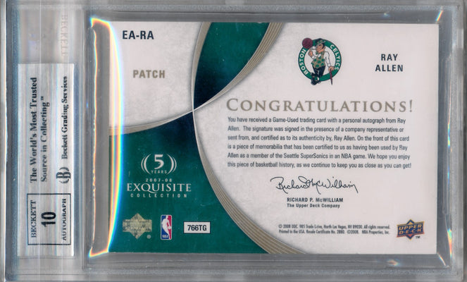 Upper Deck 2007-2008 Exquisite Collection Autographed Patches #EARA Ray Allen 9/35 / BGS Grade 9 / Auto Grade 10